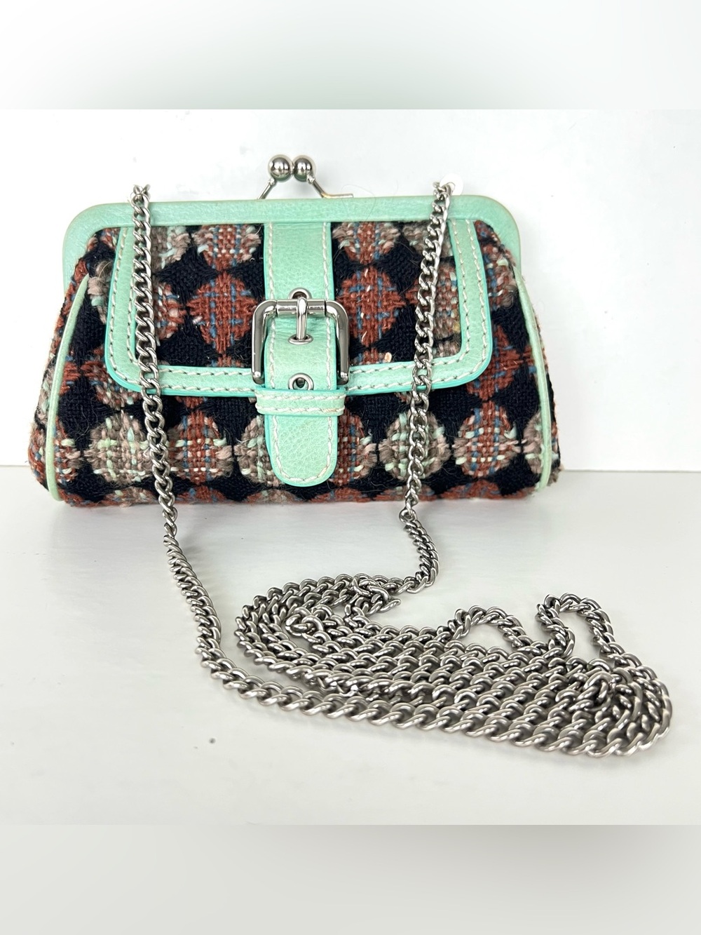 ISABELLA FIORE Mini Multicolor Fabric Leather Shoulder Bag Crossbody Vintage